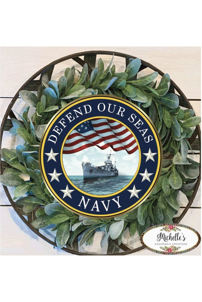 Shop For Defend Our Seas US Navy Round Sign - Wreath Enhancement