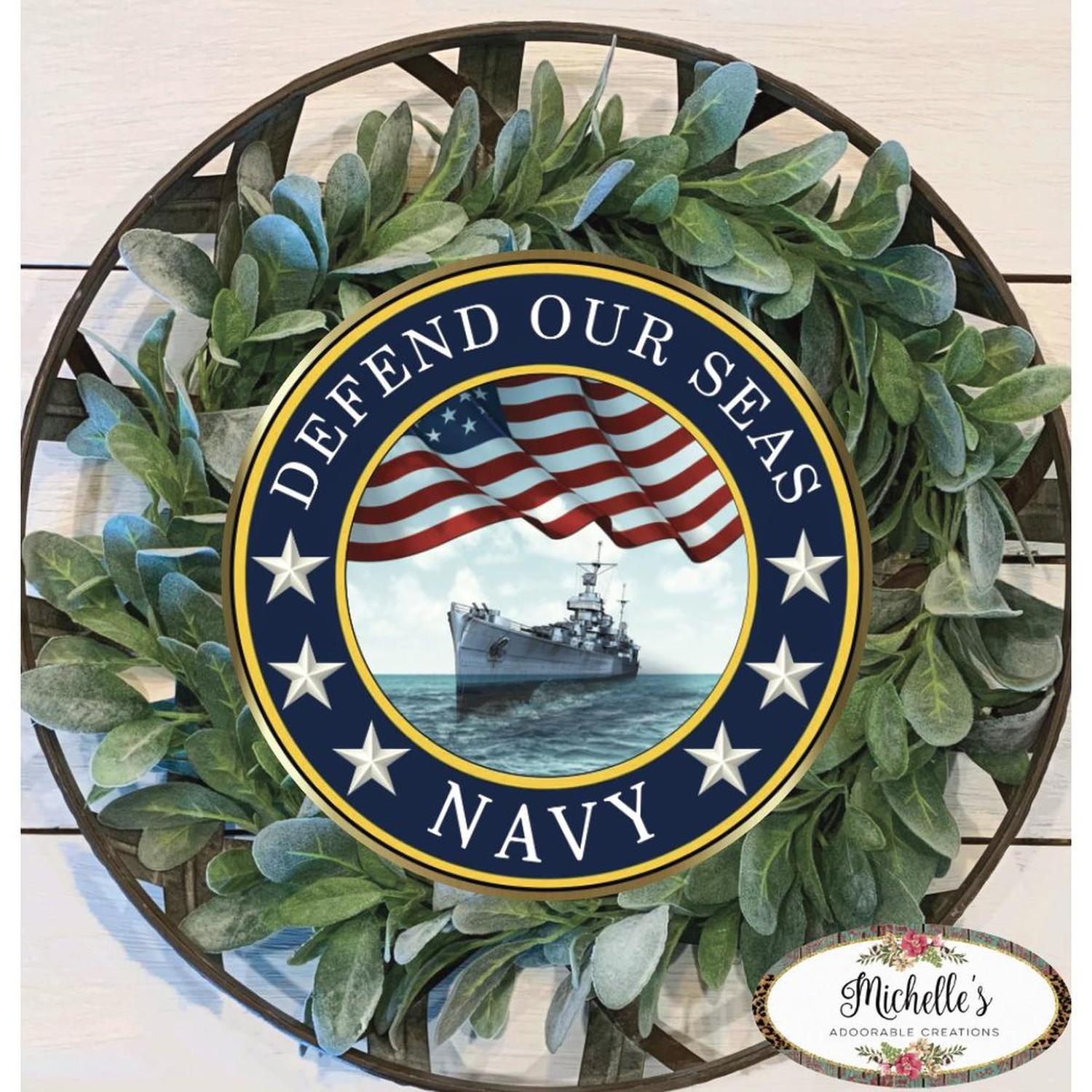 Shop For Defend Our Seas US Navy Round Sign at Michelle's aDOORable Creations