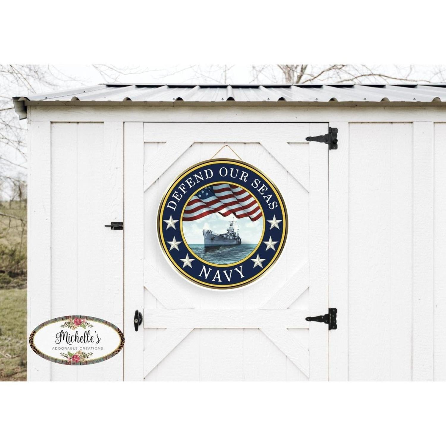 Shop For Defend Our Seas US Navy Round Sign at Michelle's aDOORable Creations