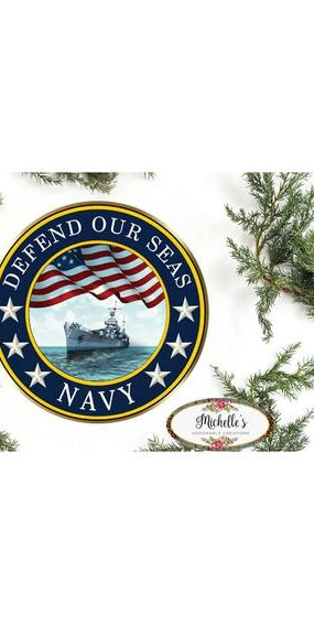 Defend Our Seas US Navy Round Sign - Wreath Enhancement - Michelle's aDOORable Creations - Signature Signs