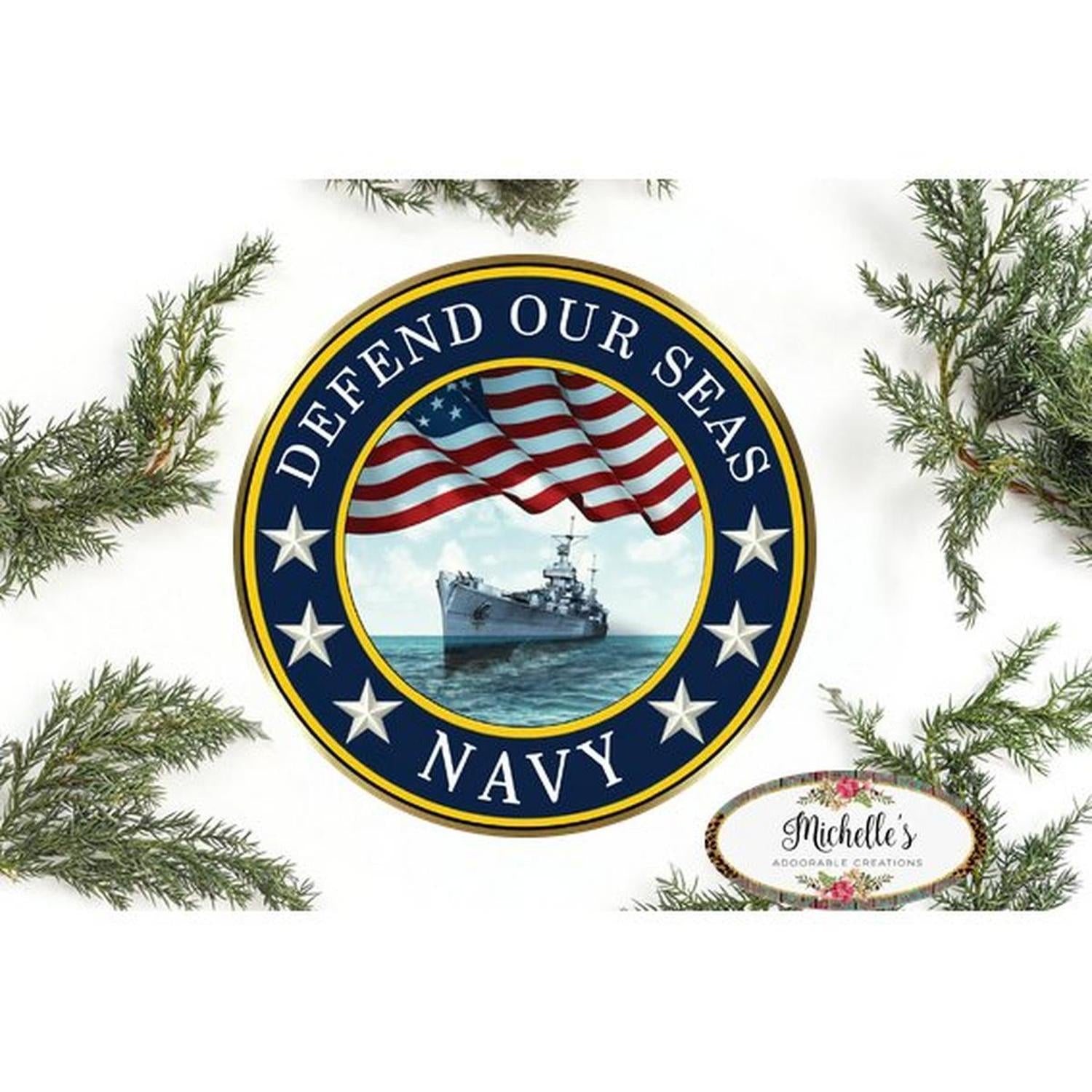 Shop For Defend Our Seas US Navy Round Sign at Michelle's aDOORable Creations