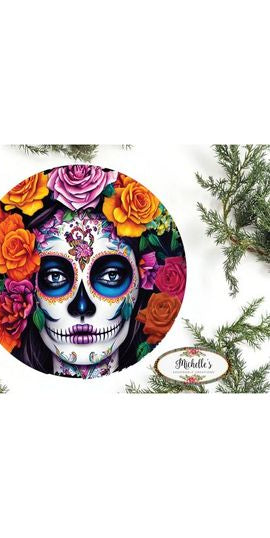 Dia de la Muerta Floral Skull Sign - Wreath Enhancement - Michelle's aDOORable Creations - Signature Signs
