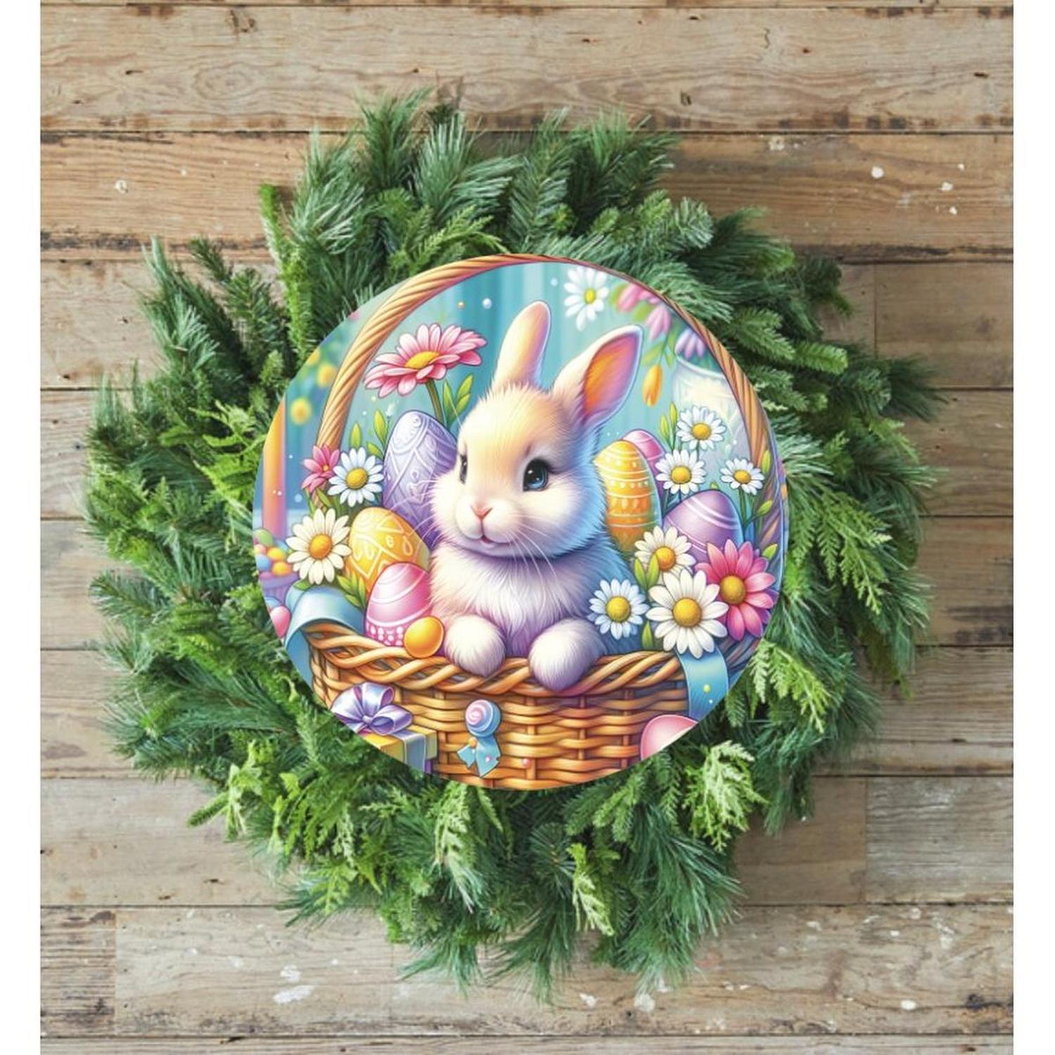 Easter Basket Bunny Eggs Daisy Sign
