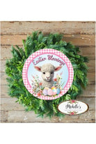 Shop For Easter Blessings Lamb Pink Gingham Sign - Wreath Enhancement