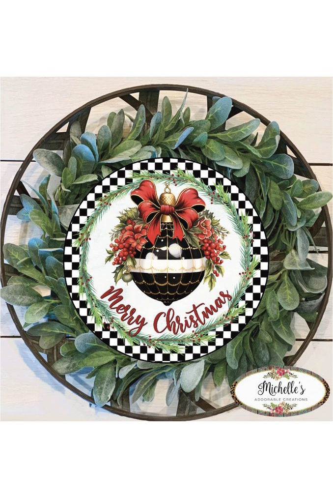 Elegant Merry Christmas Ornament Check Sign - Wreath Enhancement - Michelle's aDOORable Creations - Signature Signs