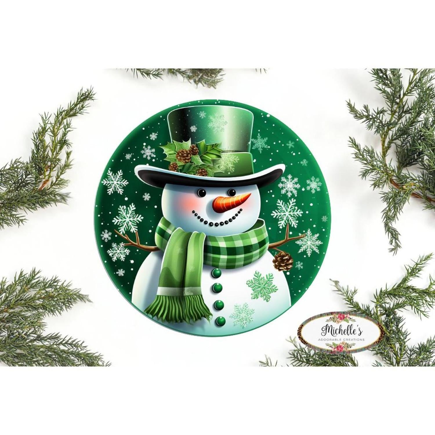 Emerald Green Snowman Round Sign - Wreath Enhancement