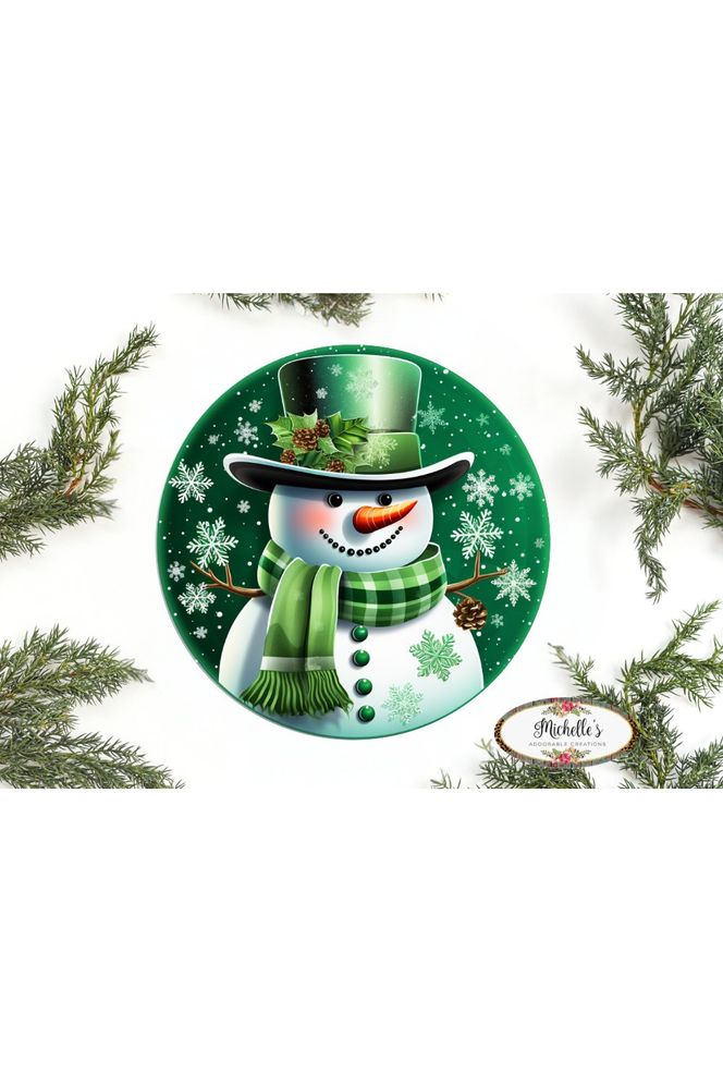 Emerald Green Snowman Round Sign - Wreath Enhancement - Michelle's aDOORable Creations - Signature Signs