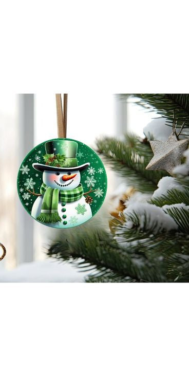 Emerald Green Snowman Round Sign - Wreath Enhancement - Michelle's aDOORable Creations - Signature Signs