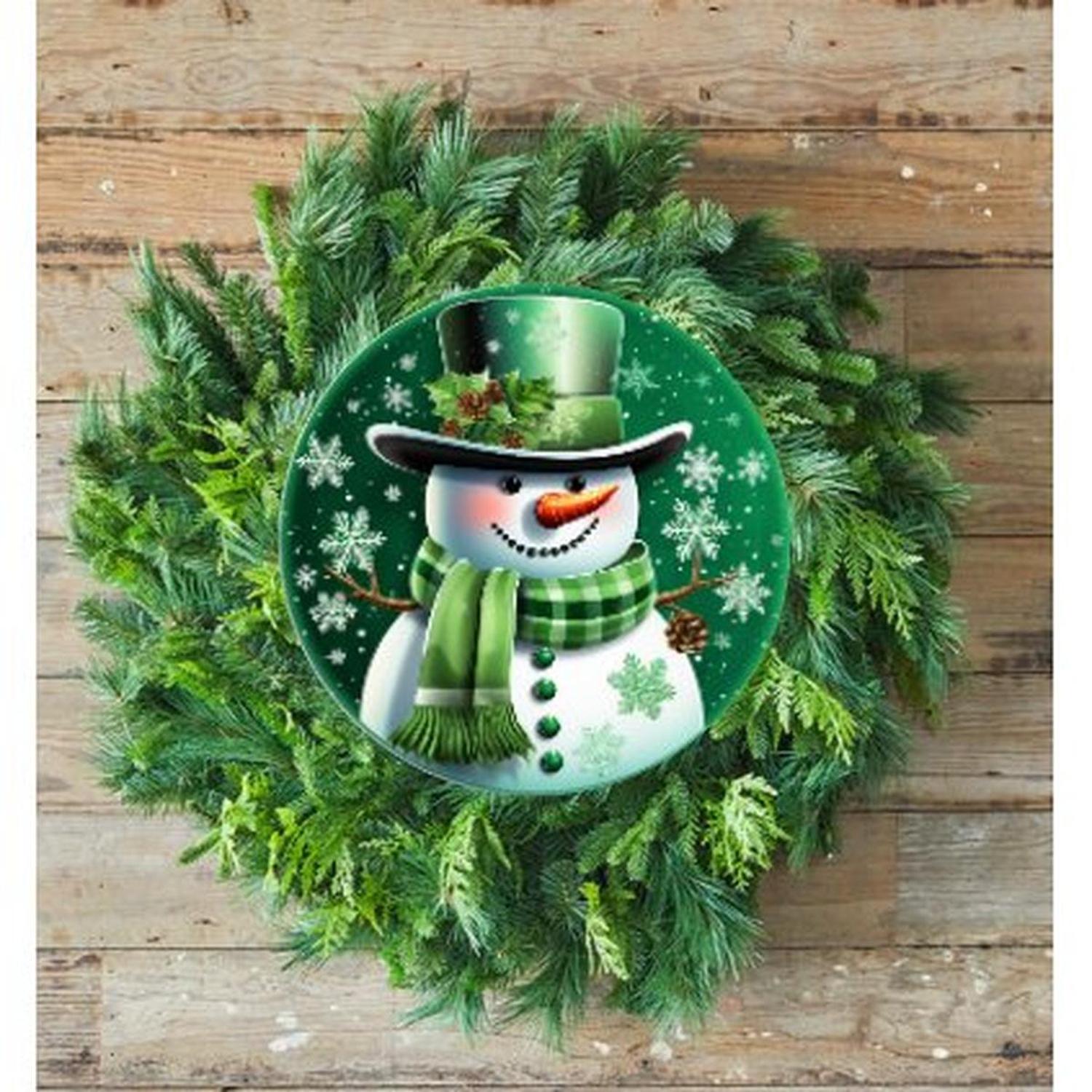 Emerald Green Snowman Round Sign - Wreath Enhancement