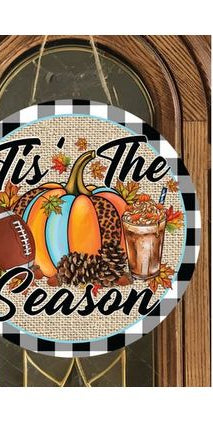 Fall Football Tis The Season Sign - Wreath Enhancement - Michelle's aDOORable Creations - Signature Signs