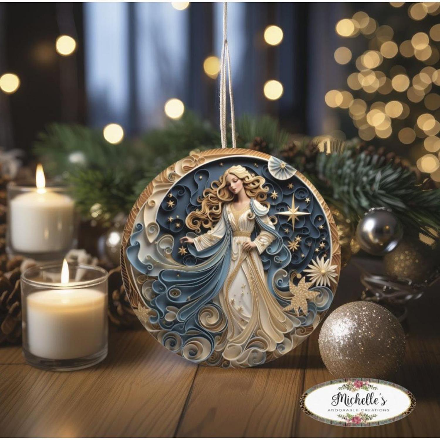 Faux 3D Gold Navy Christmas Angel Sign