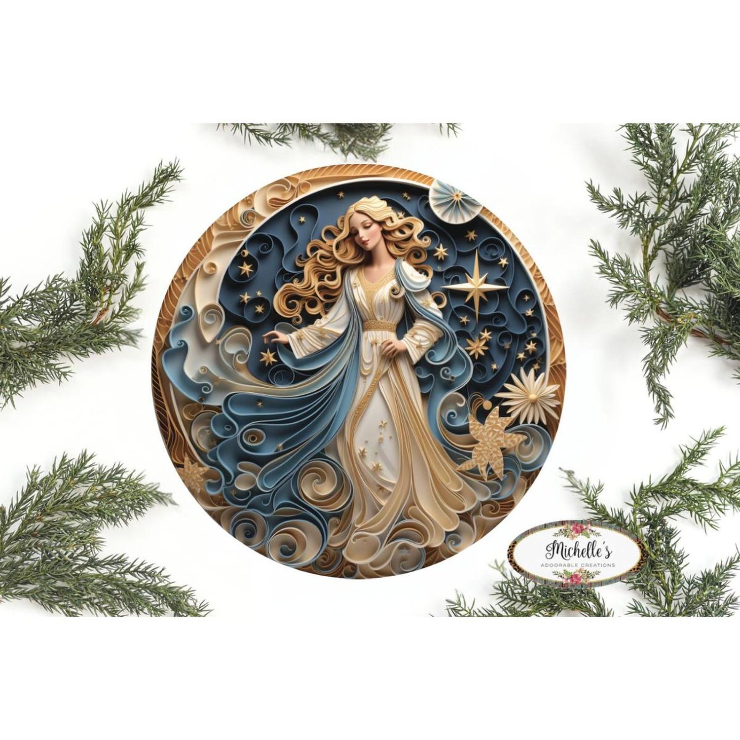 Faux 3D Gold Navy Christmas Angel Sign
