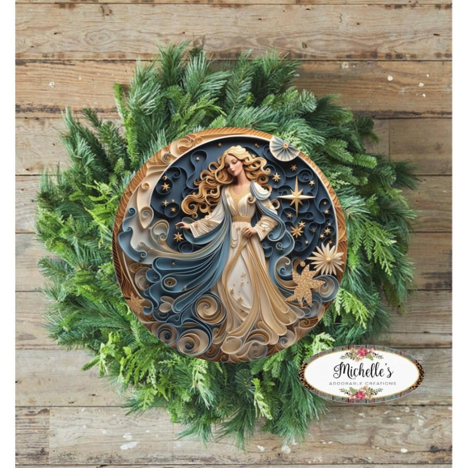 Faux 3D Gold Navy Christmas Angel Sign