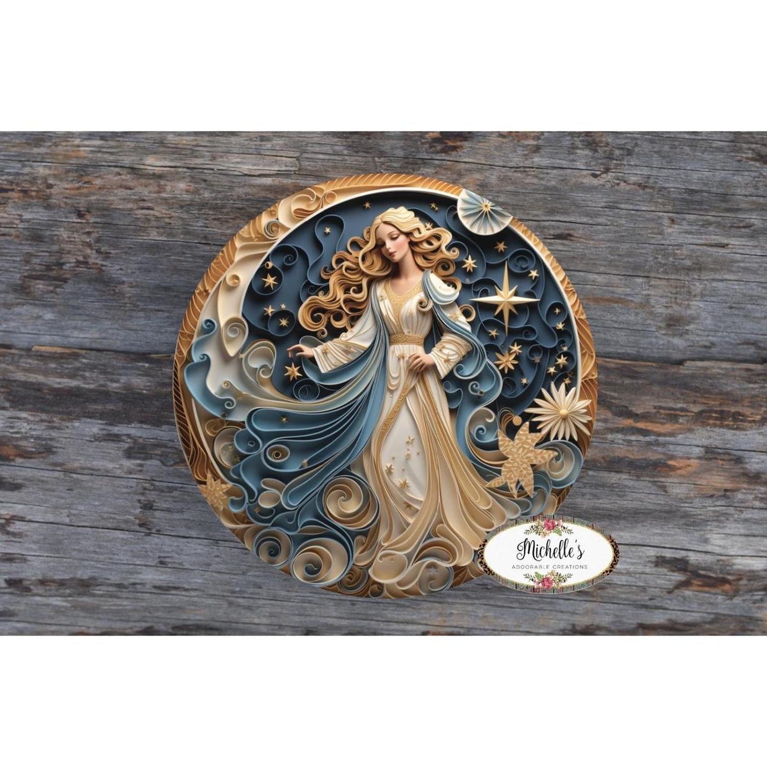 Faux 3D Gold Navy Christmas Angel Sign