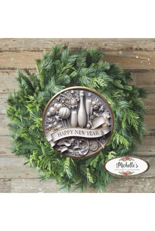Faux 3D Happy New Year Round Sign - Wreath Enhancement - Michelle's aDOORable Creations - Signature Signs