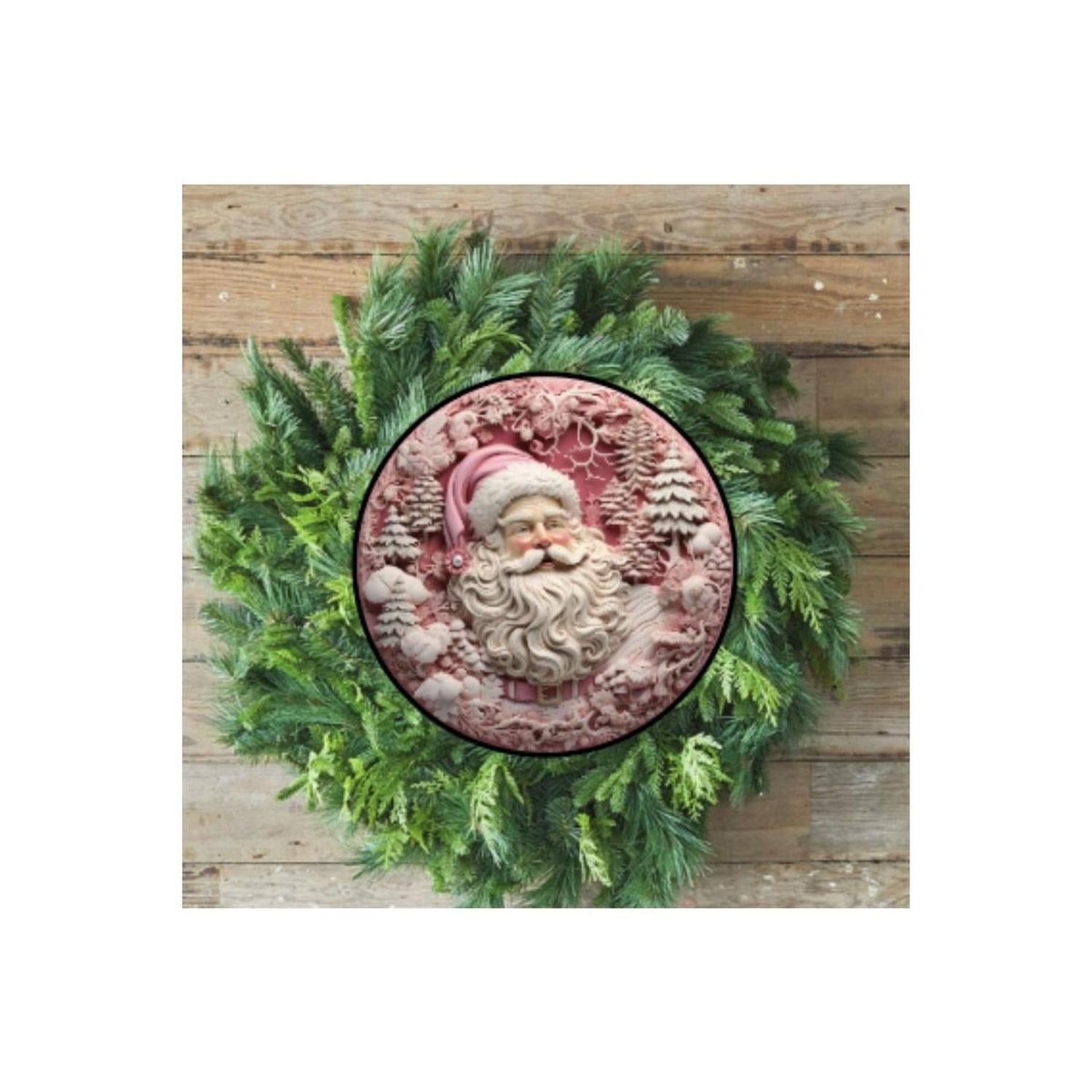 Faux 3D Pink Santa Christmas Sign - Wreath Enhancement