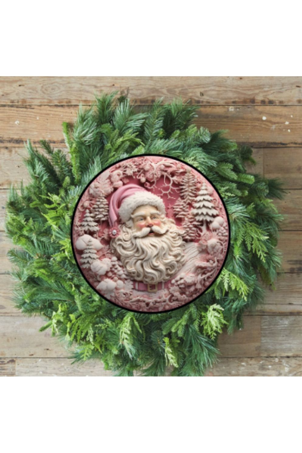 Shop For Faux 3D Pink Santa Christmas Sign - Wreath Enhancement
