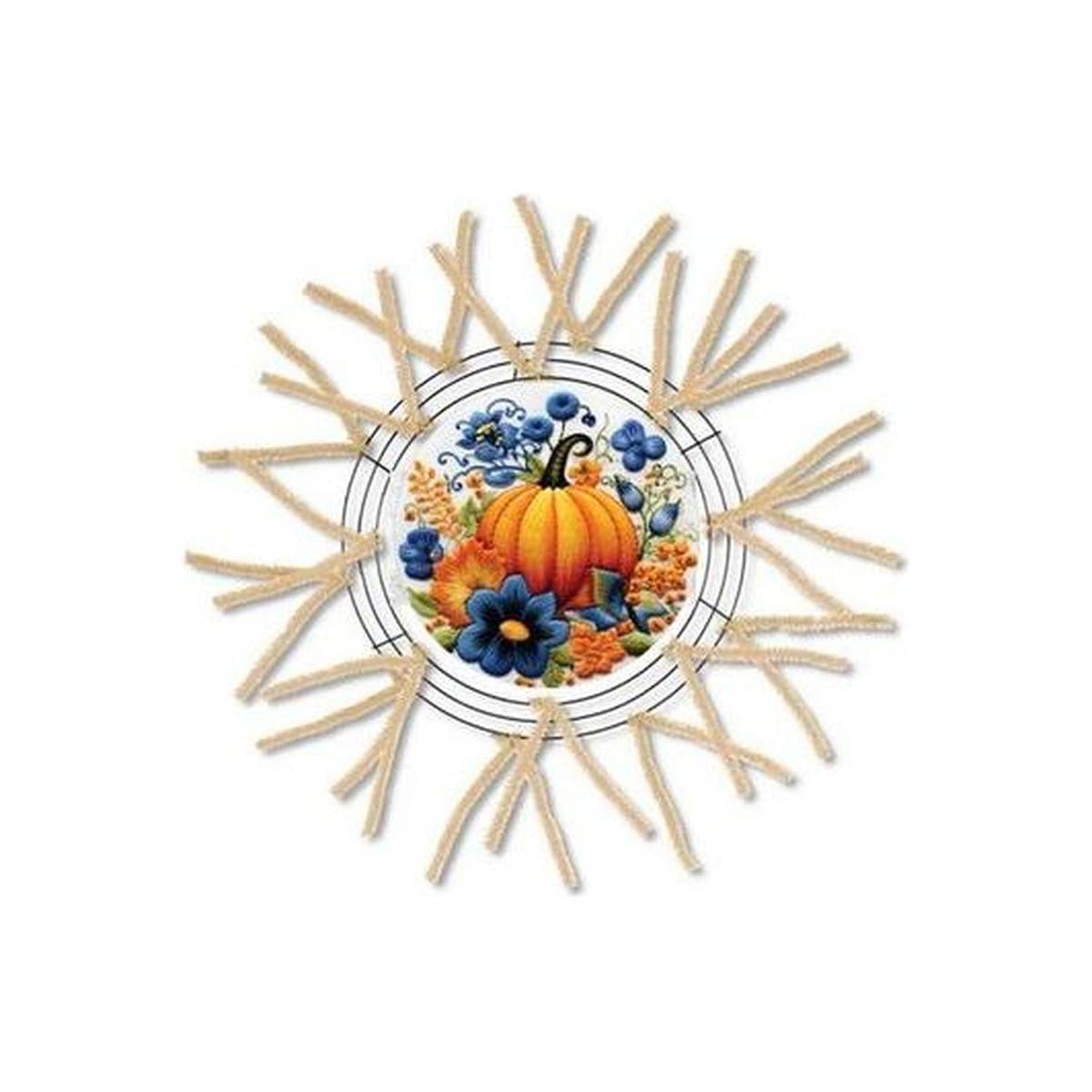 Faux Embroidery Pumpkin Blue Flowers Sign - Wreath Enhancement