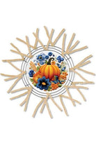 Shop For Faux Embroidery Pumpkin Blue Flowers Sign - Wreath Enhancement
