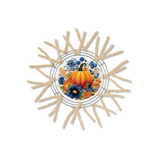 Shop For Faux Embroidery Pumpkin Blue Flowers Sign - Wreath Enhancement at Michelle's aDOORable Creations
