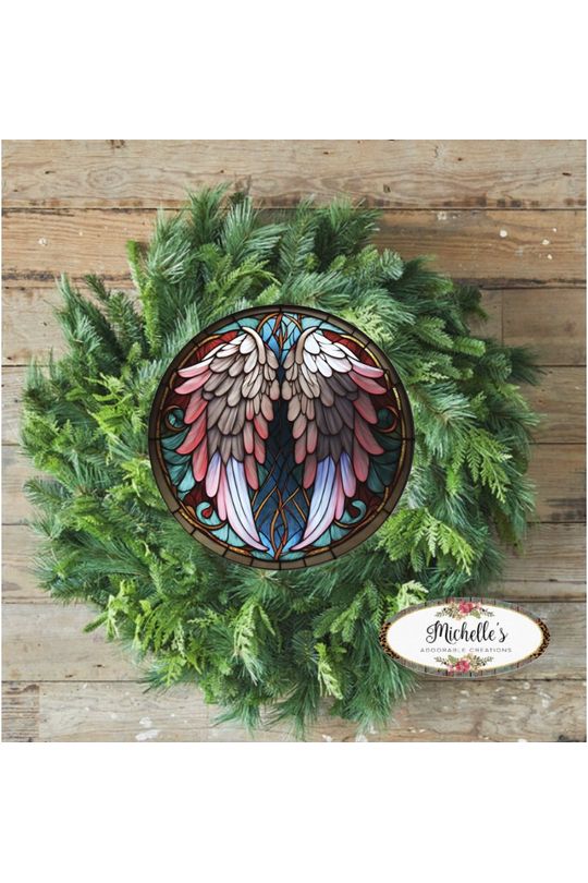 Shop For Faux Stained Glass Angel Wings Sign - Wreath Enhancement