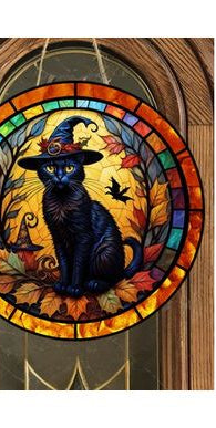 Faux Stained Glass Black Cat Sign - Wreath Enhancement - Michelle's aDOORable Creations - Signature Signs
