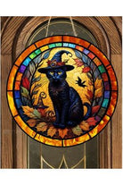 Shop For Faux Stained Glass Black Cat Sign - Wreath Enhancement