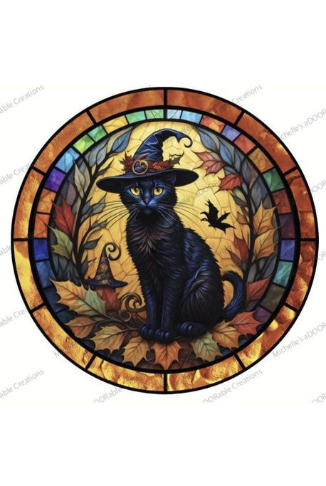 Faux Stained Glass Black Cat Sign - Wreath Enhancement - Michelle's aDOORable Creations - Signature Signs