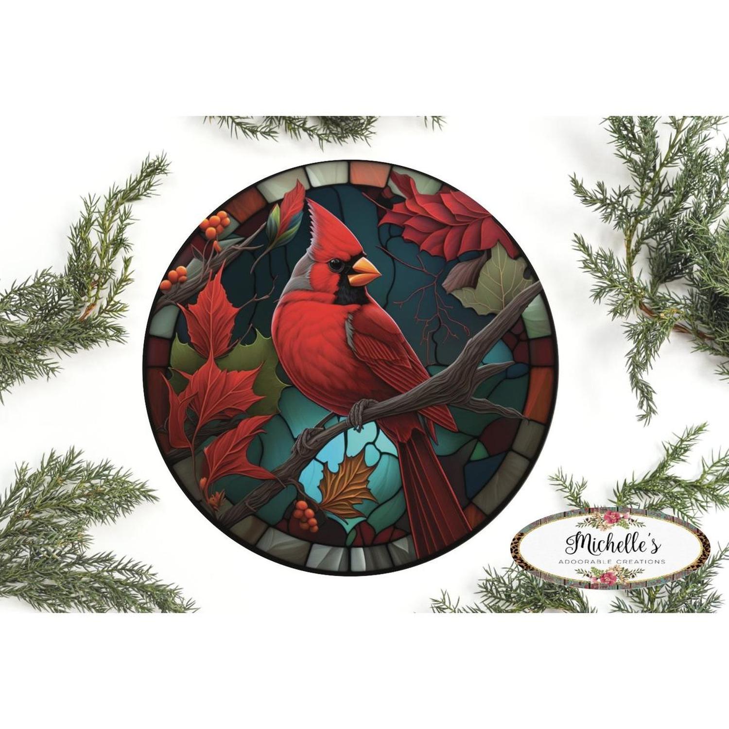 Faux Stained Glass Cardinal Bird Sign