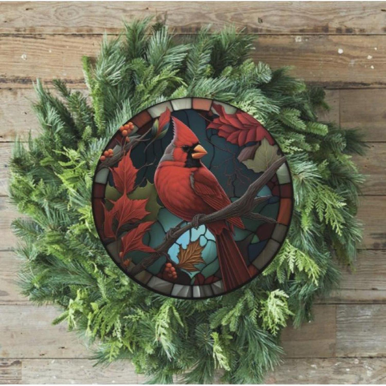 Faux Stained Glass Cardinal Bird Sign