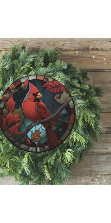Faux Stained Glass Cardinal Bird Sign - Wreath Enhancement - Michelle's aDOORable Creations - Signature Signs