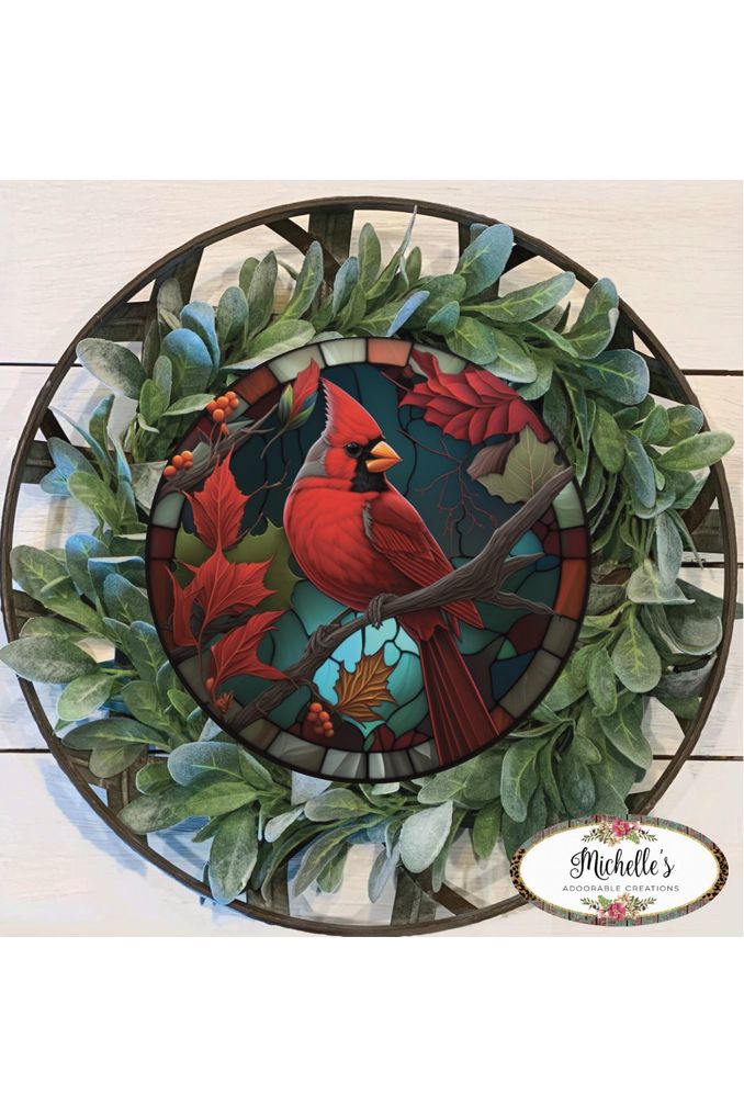 Faux Stained Glass Cardinal Bird Sign - Wreath Enhancement - Michelle's aDOORable Creations - Signature Signs