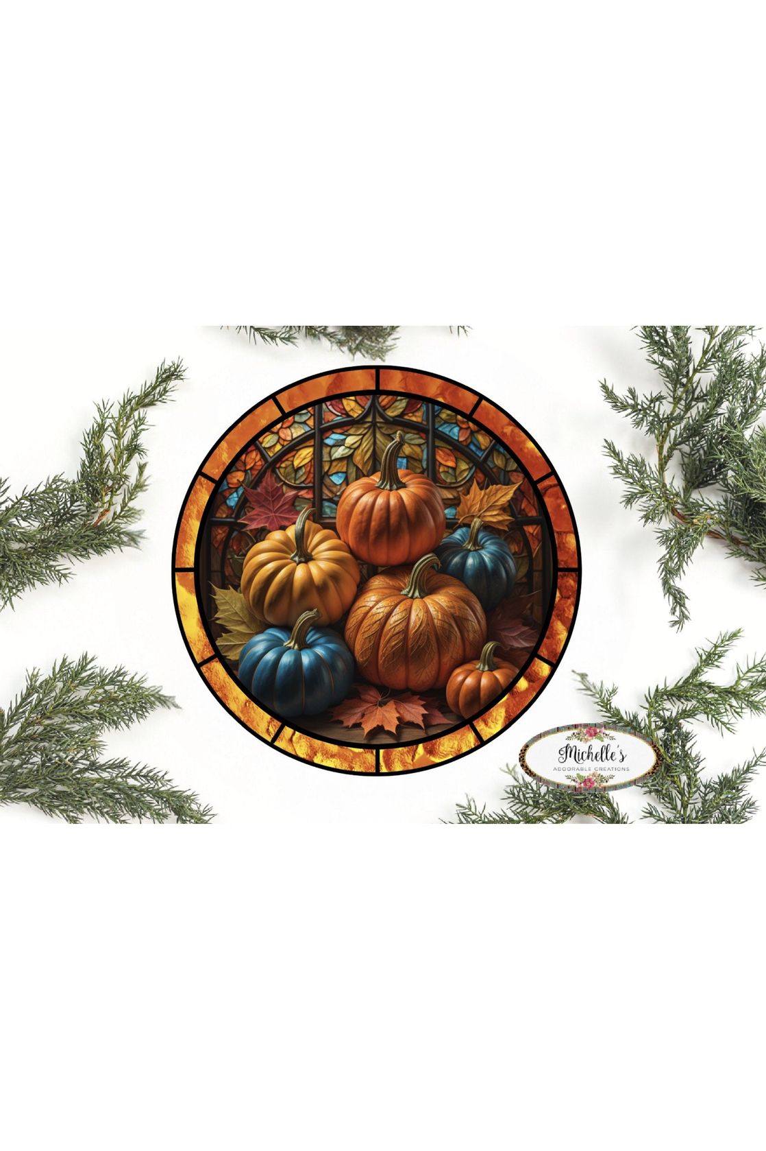 Shop For Faux Stained Glass Fall Foliage Pumpkin Sign - Wreath Accent Sign