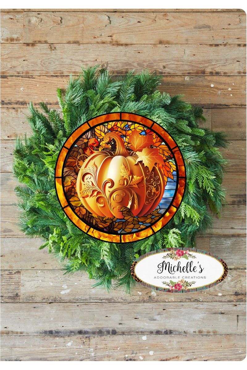 Shop For Faux Stained Glass Fall Pumpkin Sign - Wreath Accent Sign