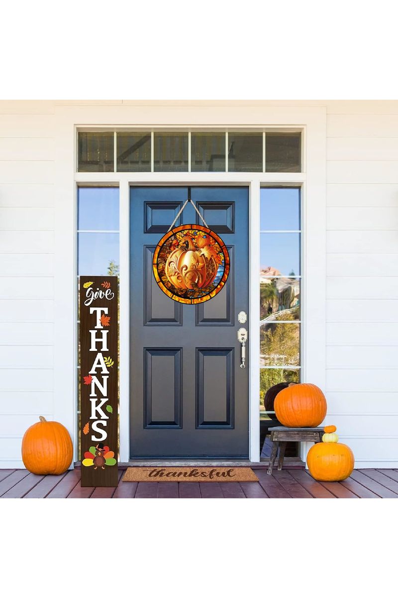 Faux Stained Glass Fall Pumpkin Sign - Wreath Accent Sign - Michelle's aDOORable Creations - Signature Signs