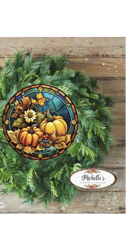 Faux Stained Glass Fall Pumpkin Sign - Wreath Enhancement - Michelle's aDOORable Creations - Signature Signs