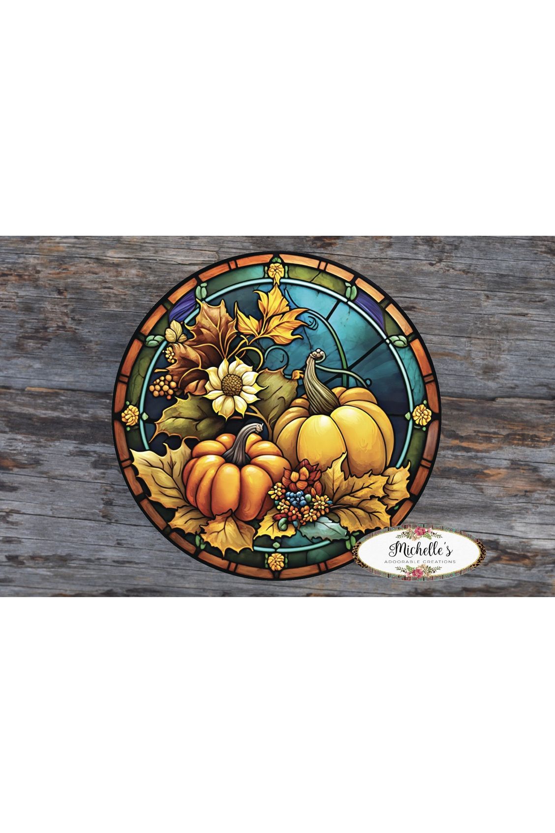 Shop For Faux Stained Glass Fall Pumpkin Sign - Wreath Enhancement