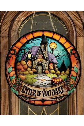 Shop For Faux Stained Glass Haunted House Sign - Wreath Enhancement