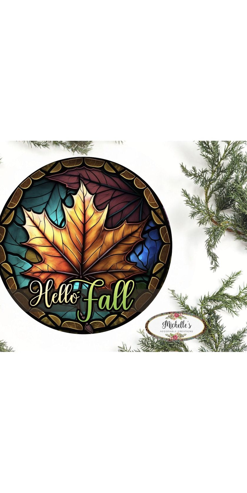 Faux Stained Glass Hello Fall Sign - Wreath Accent Sign - Michelle's aDOORable Creations - Signature Signs