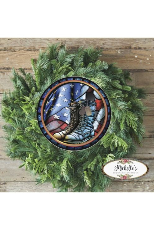 Shop For Faux Stained Glass Military Boots Sign - Wreath Enhancement