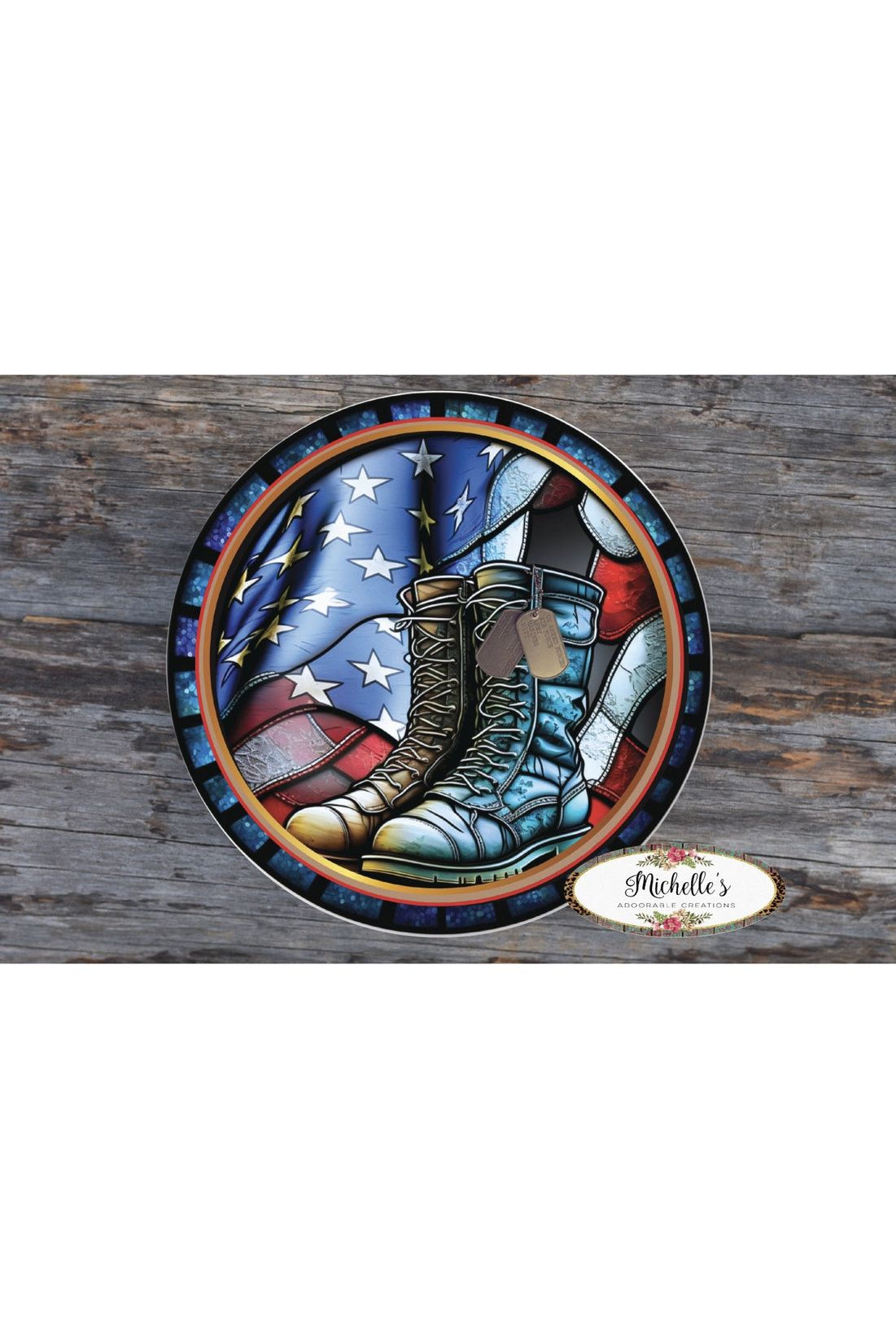 Shop For Faux Stained Glass Military Boots Sign - Wreath Enhancement
