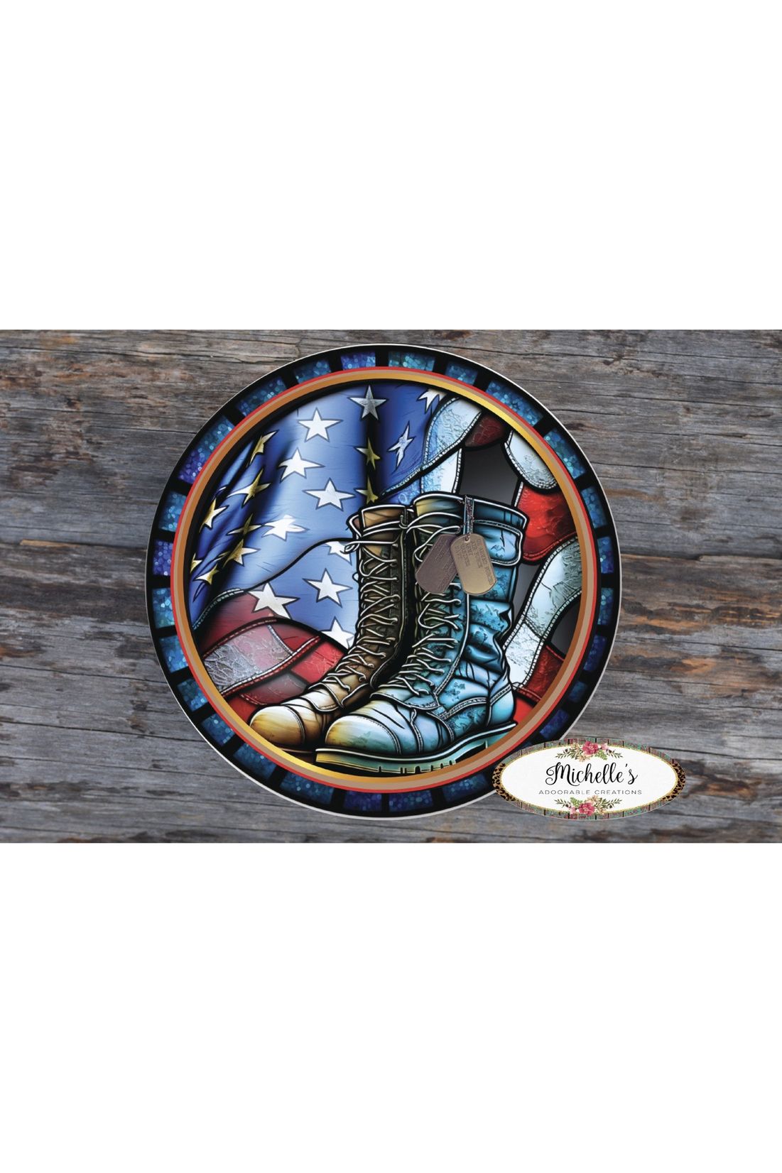 Faux Stained Glass Military Boots Sign - Wreath Enhancement - Michelle's aDOORable Creations - Signature Signs