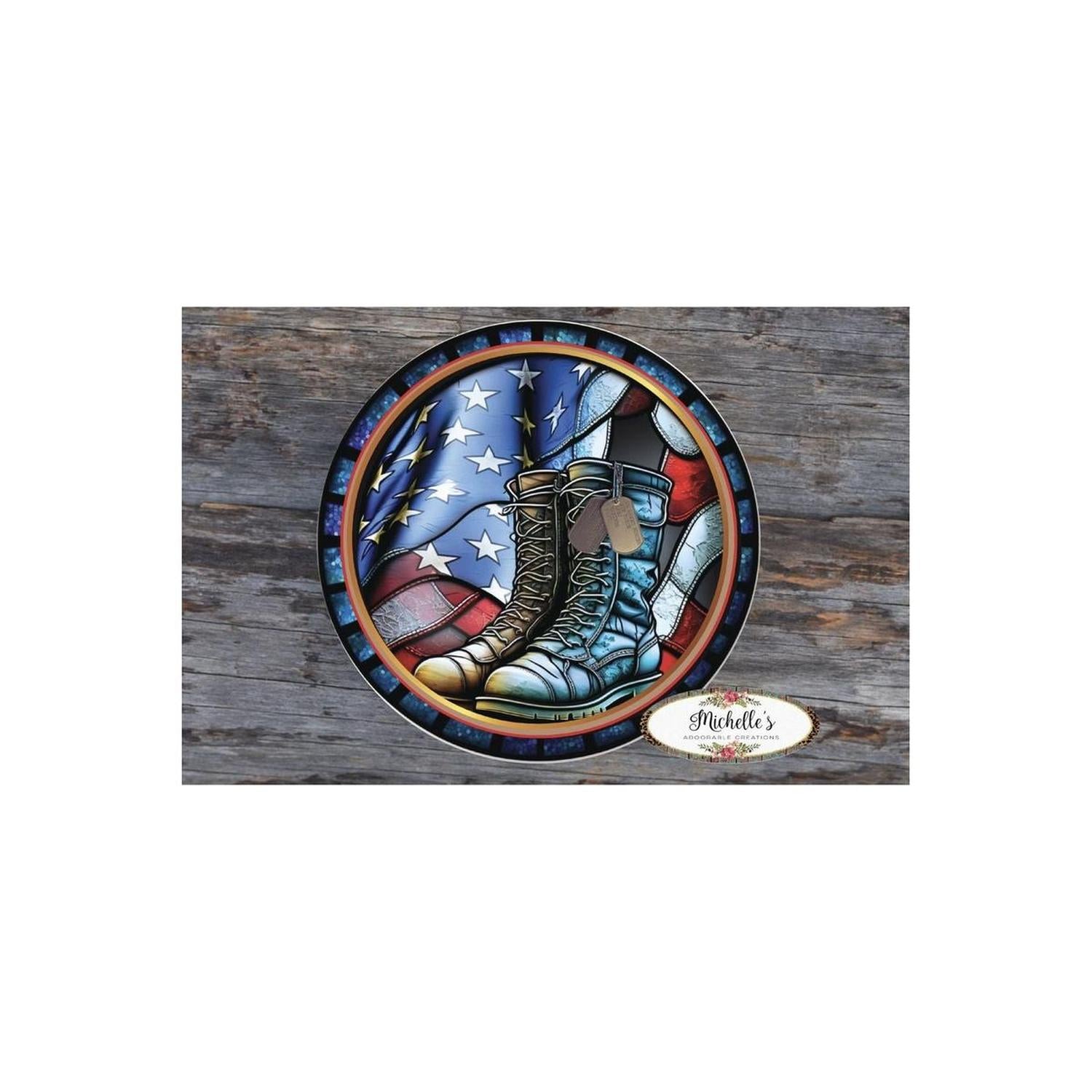 Shop For Faux Stained Glass Military Boots Sign at Michelle's aDOORable Creations