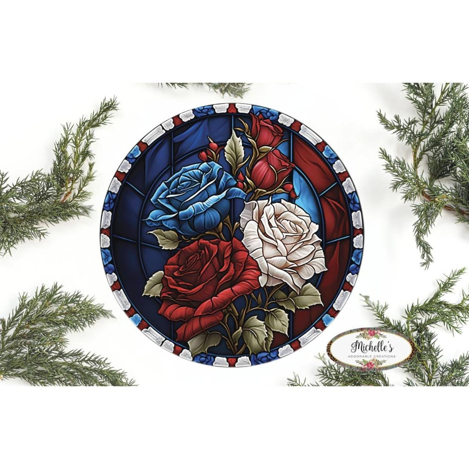 Faux Stained Glass Patriotic Roses Sign