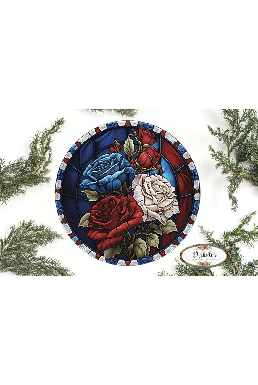 Shop For Faux Stained Glass Patriotic Roses Sign - Wreath Enhancement