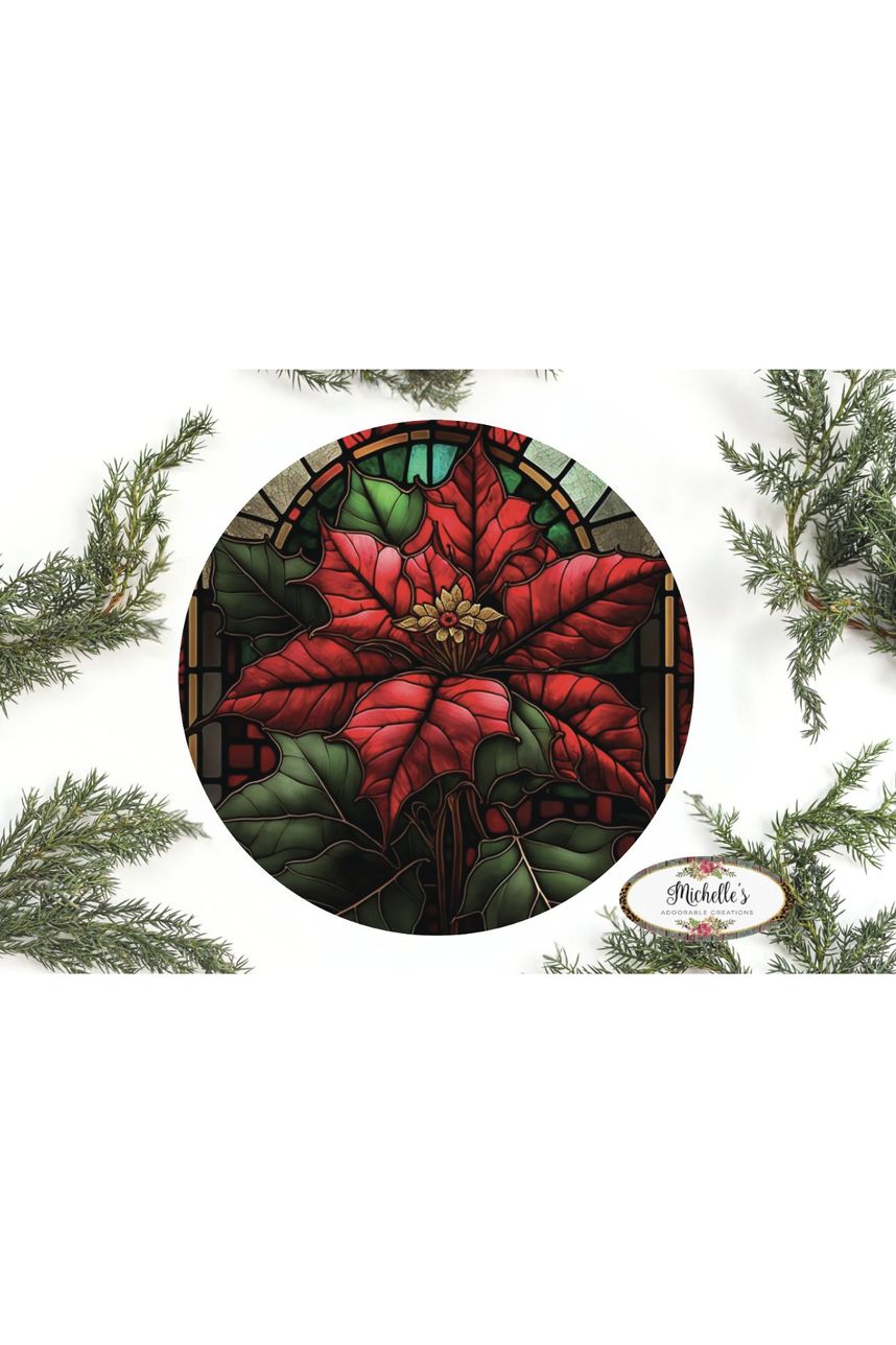 Shop For Faux Stained Glass Poinsettia Sign - Wreath Enhancement