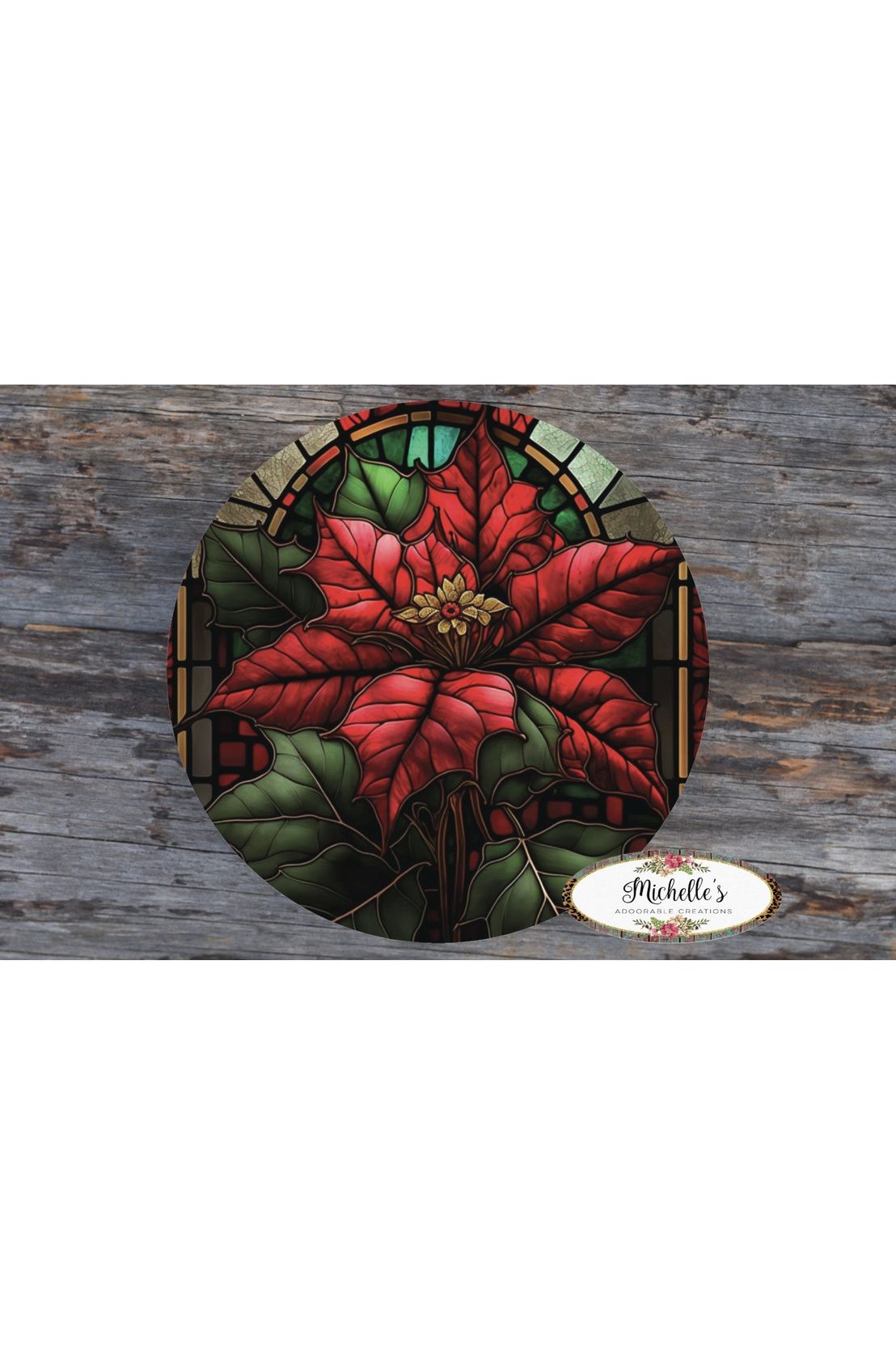 Faux Stained Glass Poinsettia Sign - Wreath Enhancement - Michelle's aDOORable Creations - Signature Signs