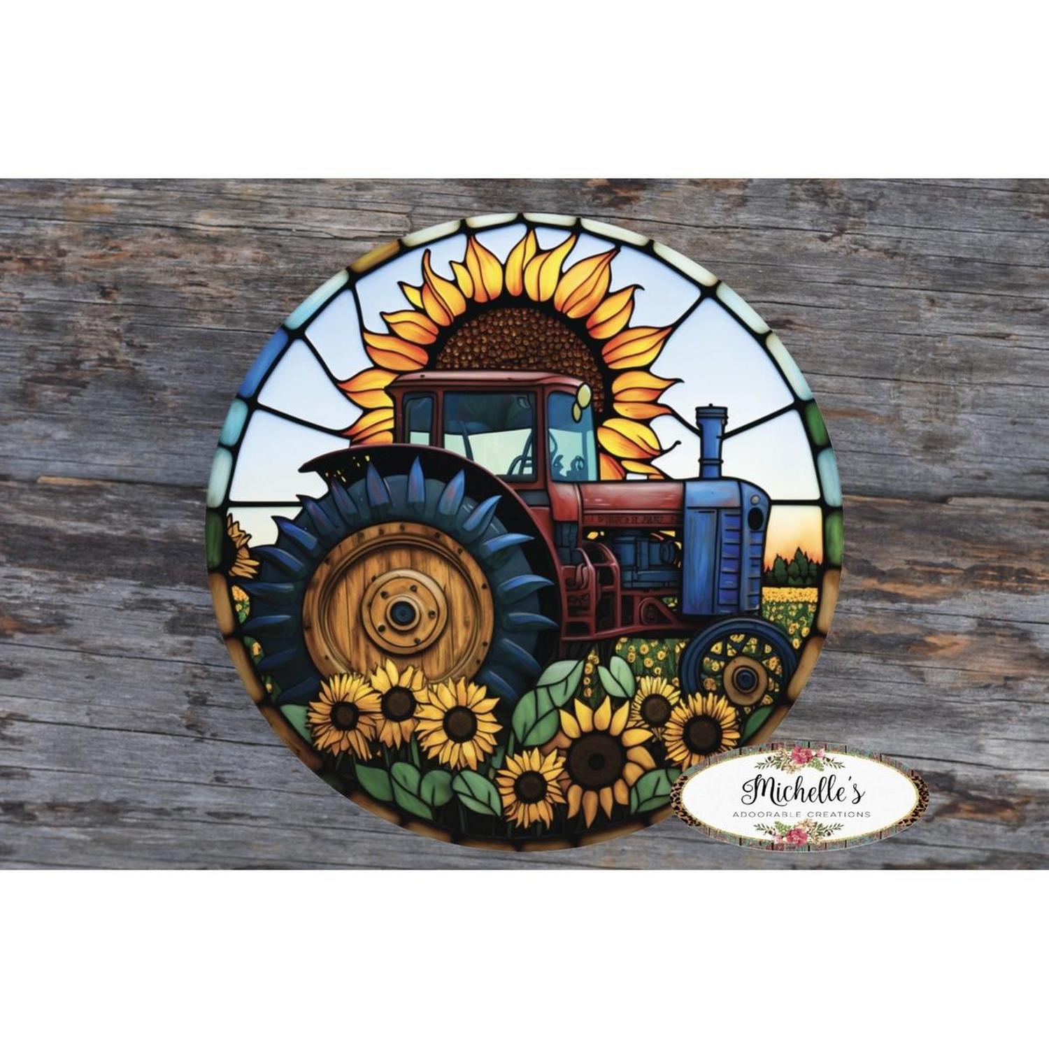 Faux Stained Glass Vintage Tractor Sign