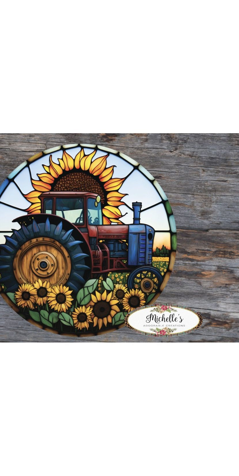 Faux Stained Glass Vintage Tractor Sign - Wreath Enhancement - Michelle's aDOORable Creations - Signature Signs