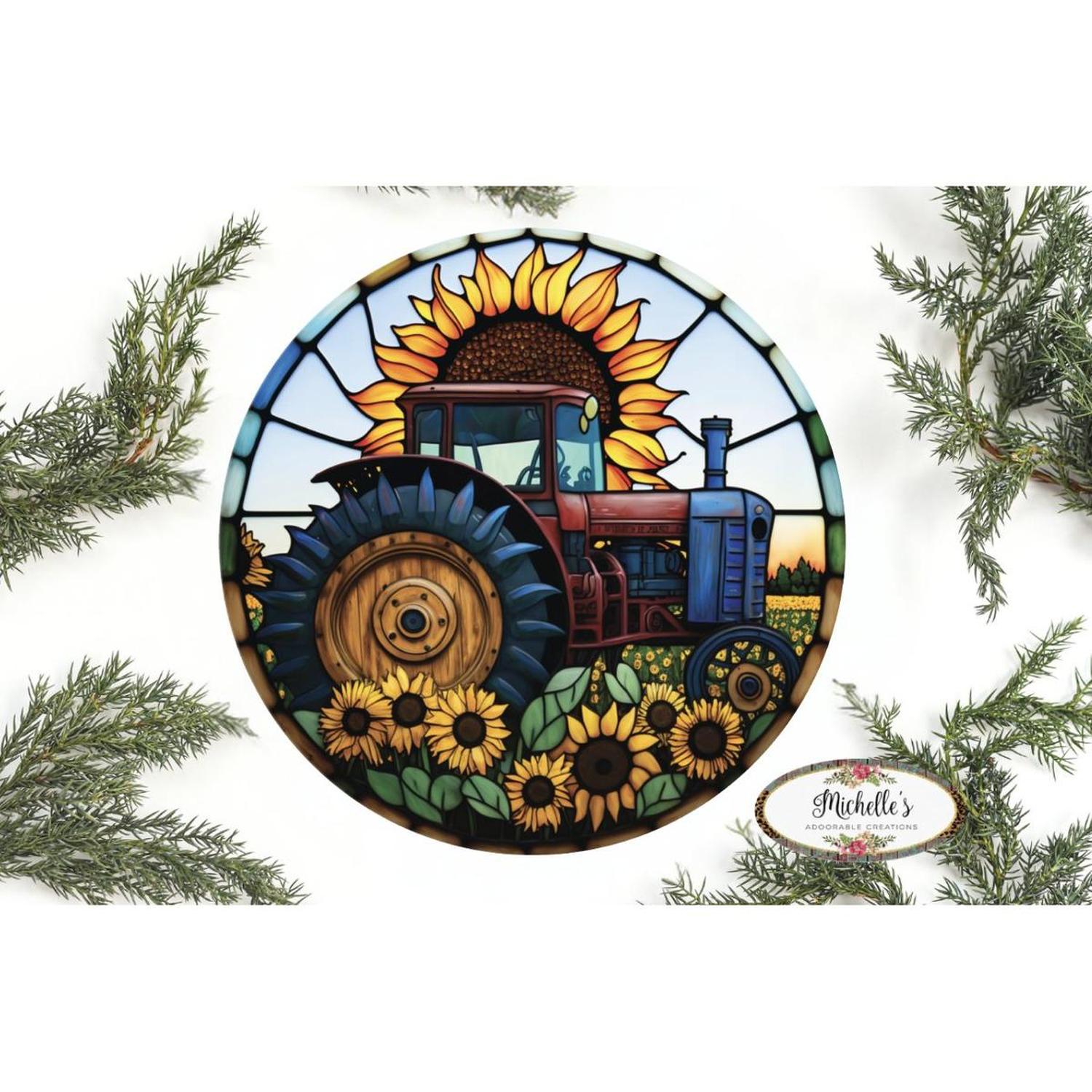 Faux Stained Glass Vintage Tractor Sign